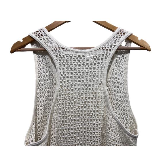 Open Knit Womens Top Size L/XL Neutral Razor Crochet Cover-up Boho Tank - Picture 6 of 8